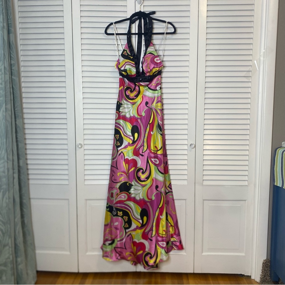 Dave & Johnny | Pink and Yellow Patterned Halter Dress | Size 0
